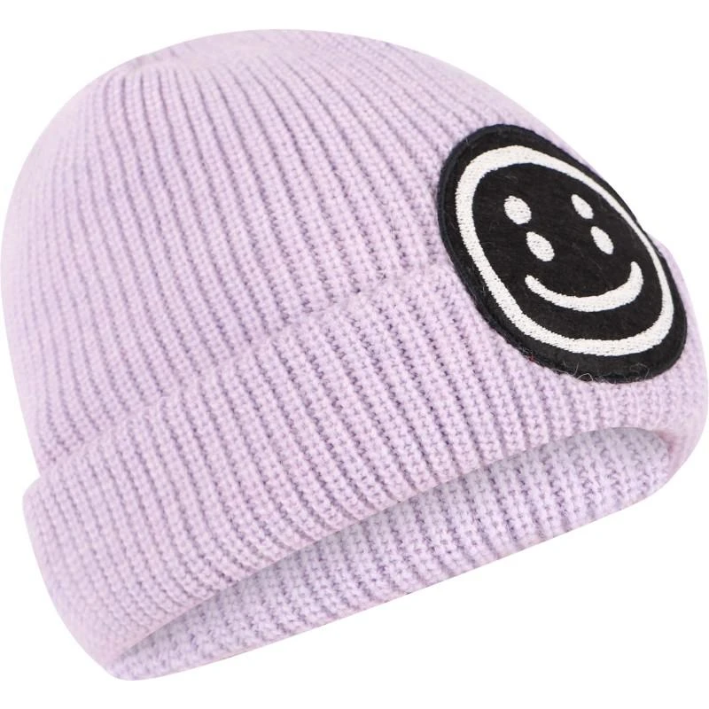 Little Man Happy Appliqued smile ribbed winter beanie in lavender 1