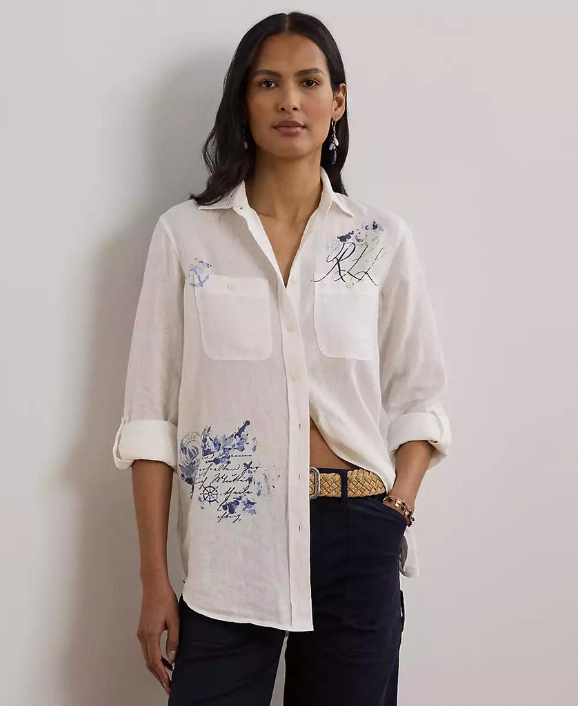 Ralph Lauren Petite Relaxed-Fit Print Roll-Tab Sleeve Shirt