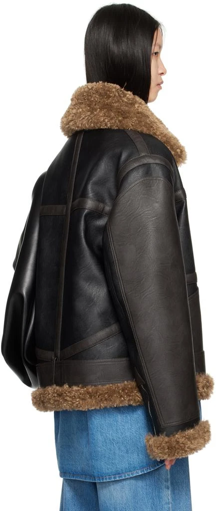 Stella McCartney Black & Brown Plush Teddy Faux-Leather Coat 3