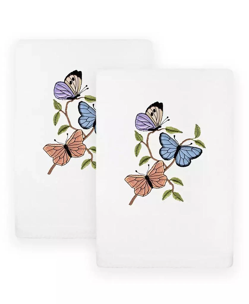 Linum Home Textiles Spring Butterflies Embroidered Luxury 100% Turkish Cotton Hand Towel Set, 30" x 16" 1
