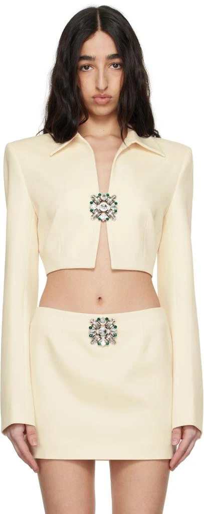 AREA Off-White Crystal Brooch Cropped Jacket