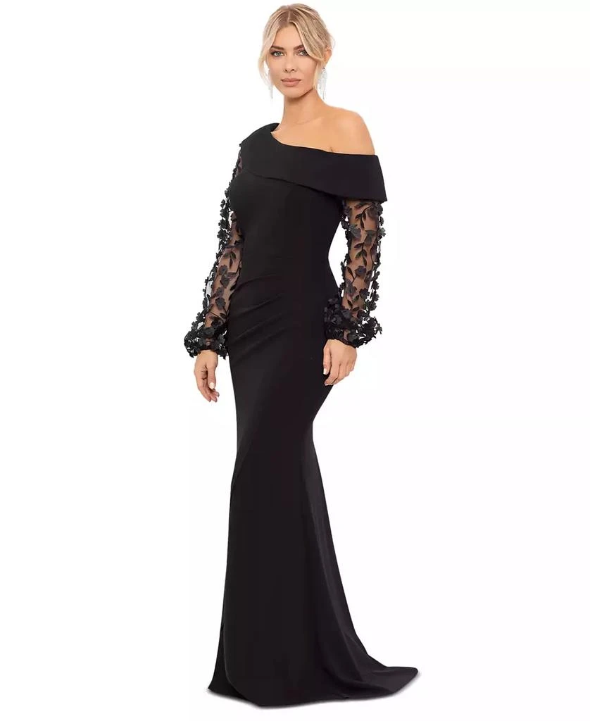 XSCAPE Women's Off-The-Shoulder Floral-Sleeve Scuba Crepe Gown 3