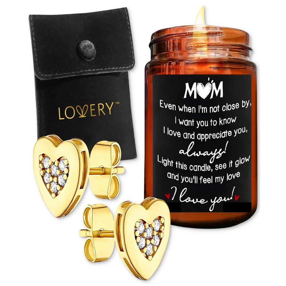 Lovery 3-Pc. Heart Earrings & "Love You Mom" Candle Gift Set