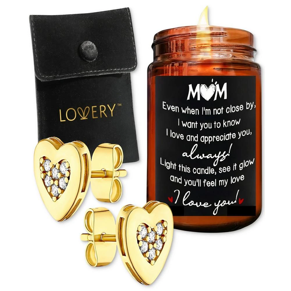 Lovery 3-Pc. Heart Earrings & "Love You Mom" Candle Gift Set 1