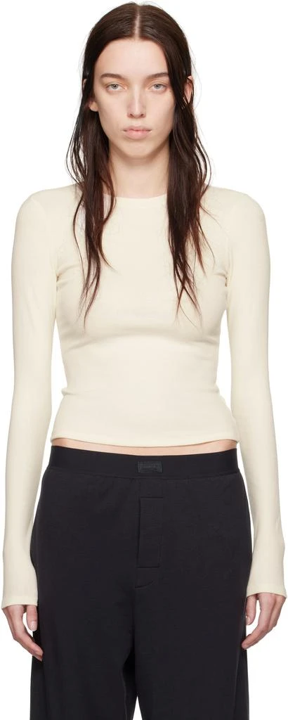 SKIMS Off-White Cotton Rib Long Sleeve T-shirt 1