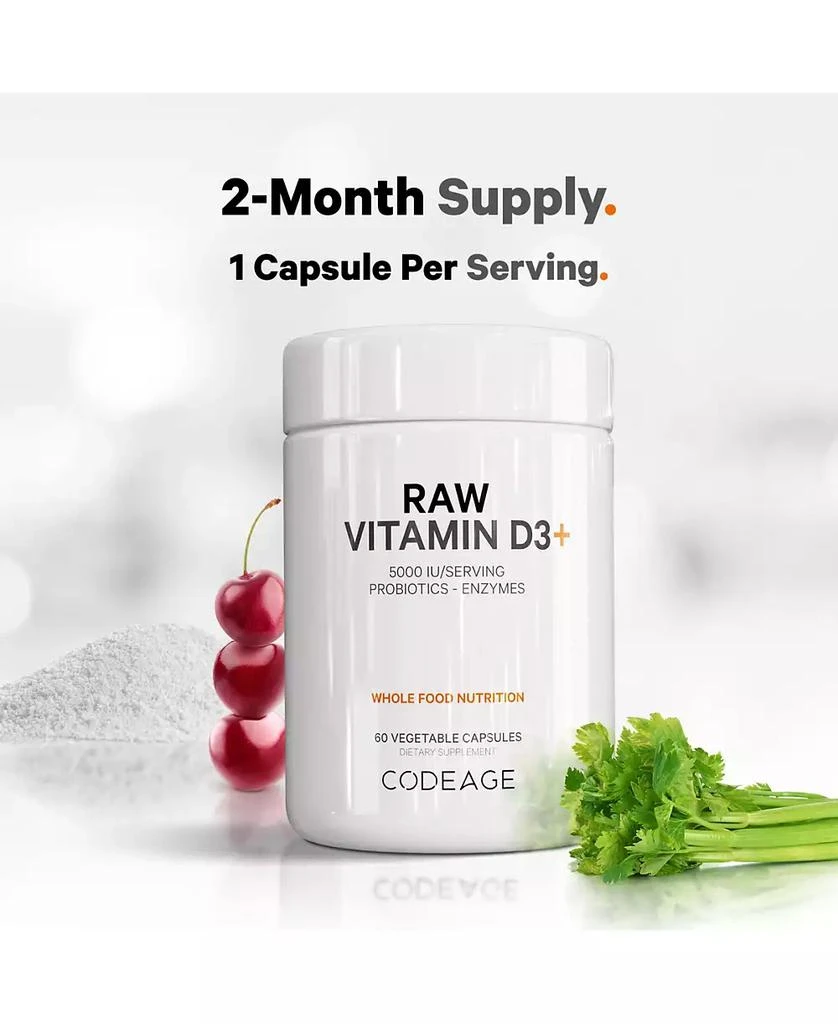 Codeage Raw Vitamin D3+ High Potency 5000 IU Supplement- Raw Vitamin Enhanced with Omega-9, Probiotics, Digestive Enzymes, Fruits
Greens 60 Capsules 7