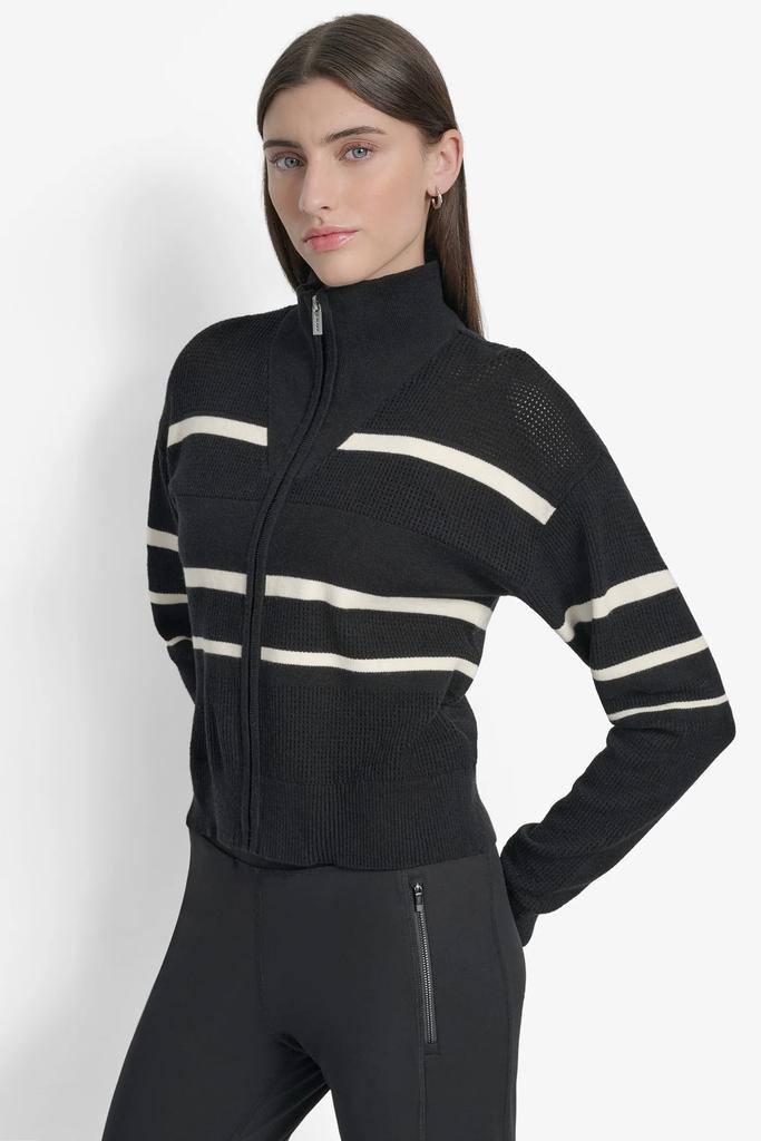 DKNY LOGO STRIPE OPEN-STITCH CARDIGAN JACKET