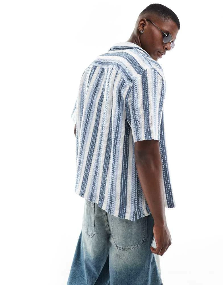HOLLISTER Hollister short sleeve crochet contrast stripe shirt in blue stripe 4