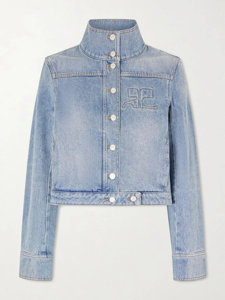 courreges Reedition Cropped Embroidered Denim Jacket - Light denim