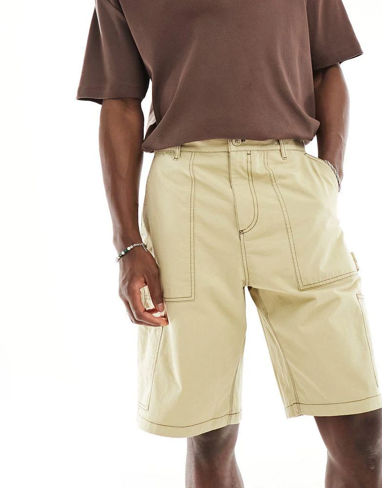 ASOS ASOS DESIGN cargo short with contrast stitch in beige 2