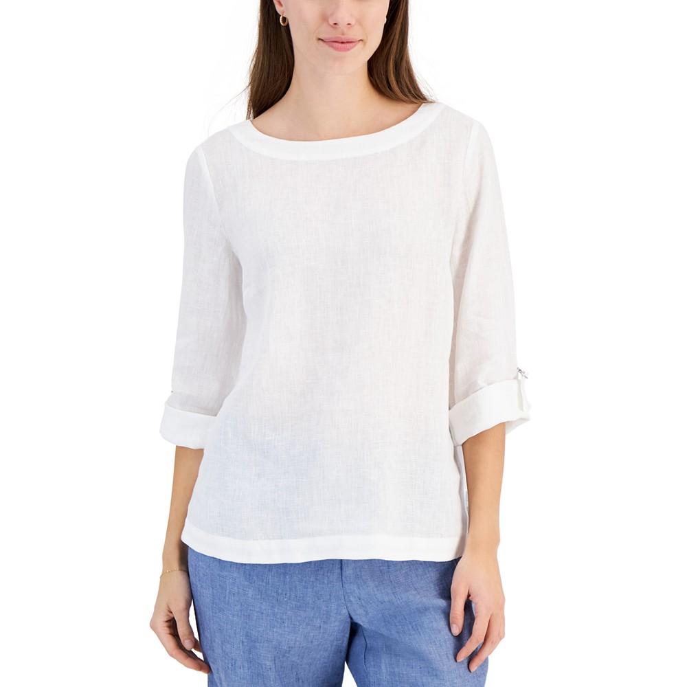 Charter Club Women's  100% Linen D-Ring Top, Created for Macy's