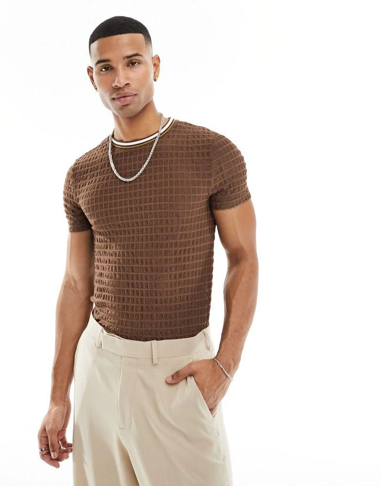 ASOS ASOS DESIGN muscle fit t-shirt in sheer texture with ringer detail 1