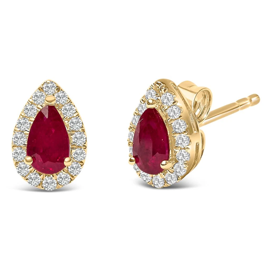 Haus of Brilliance 10K Yellow Gold 5X3 MM Pear-Cut Ruby and 1/7 Cttw Diamond Halo Stud Earrings 2