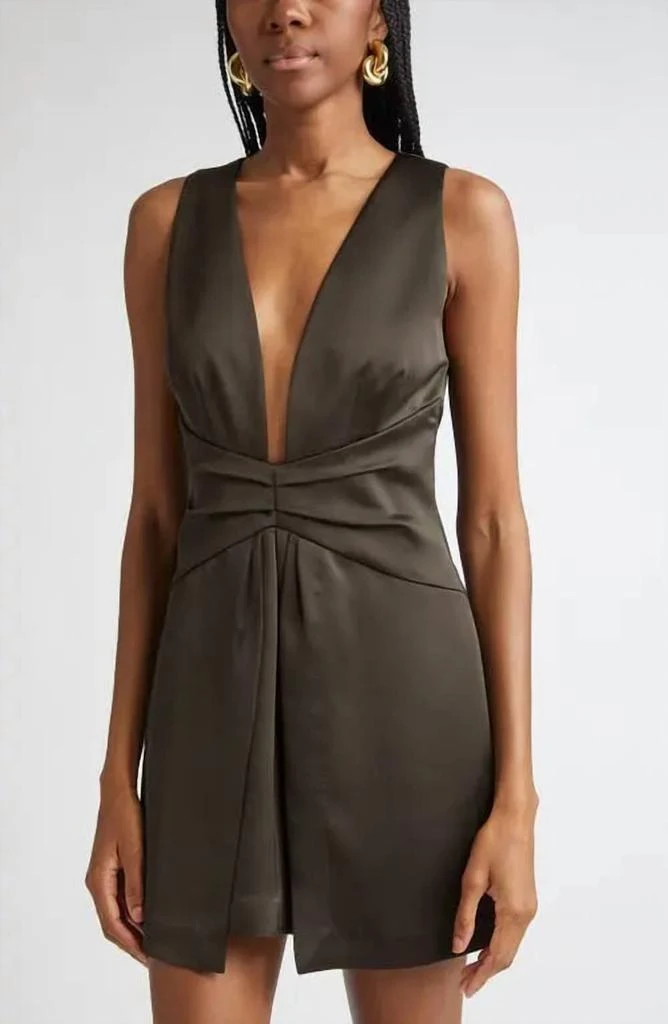 cassea plunging mini dress Ramy Brook Women's Cassea Ruched Satin Minidress - Deep Olive