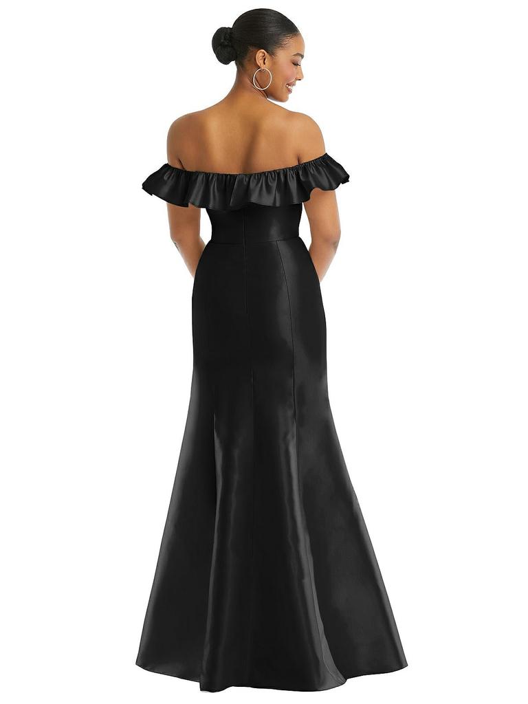 Alfred Sung Off-the-Shoulder Ruffle Neck Satin Trumpet Gown