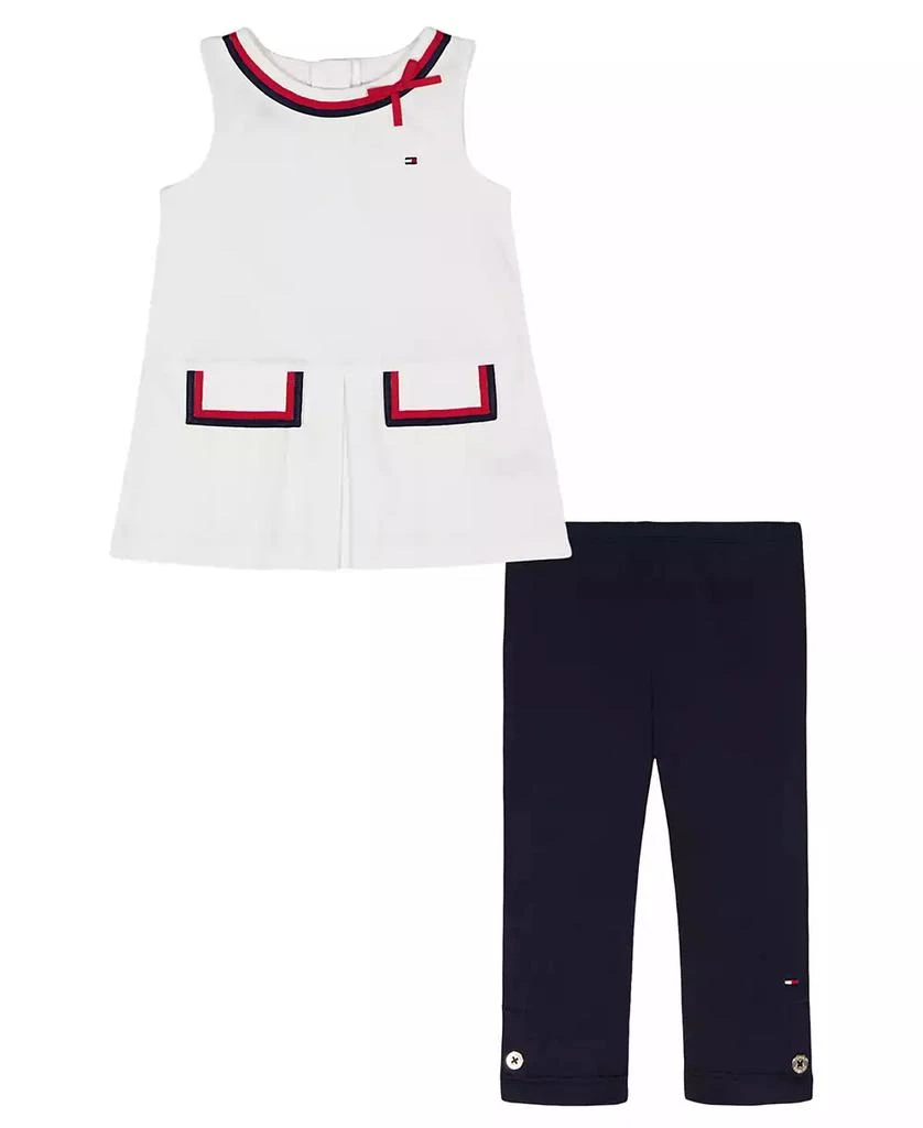 Tommy Hilfiger Girls' Toddler 2T-4T and Girls' 4-6X Round Neck Top and Cropped Leggings, 2-Piece Set