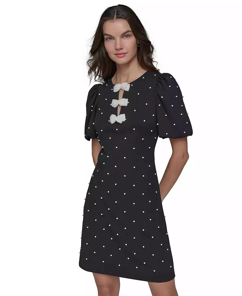 Karl Lagerfeld Paris SCUBA CREPE SHEATH WITH NECKLINE PEARL BOW DETAILS 1