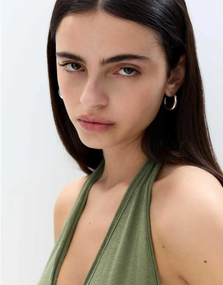 Pull&Bear Pull&Bear halter top in medium green 3
