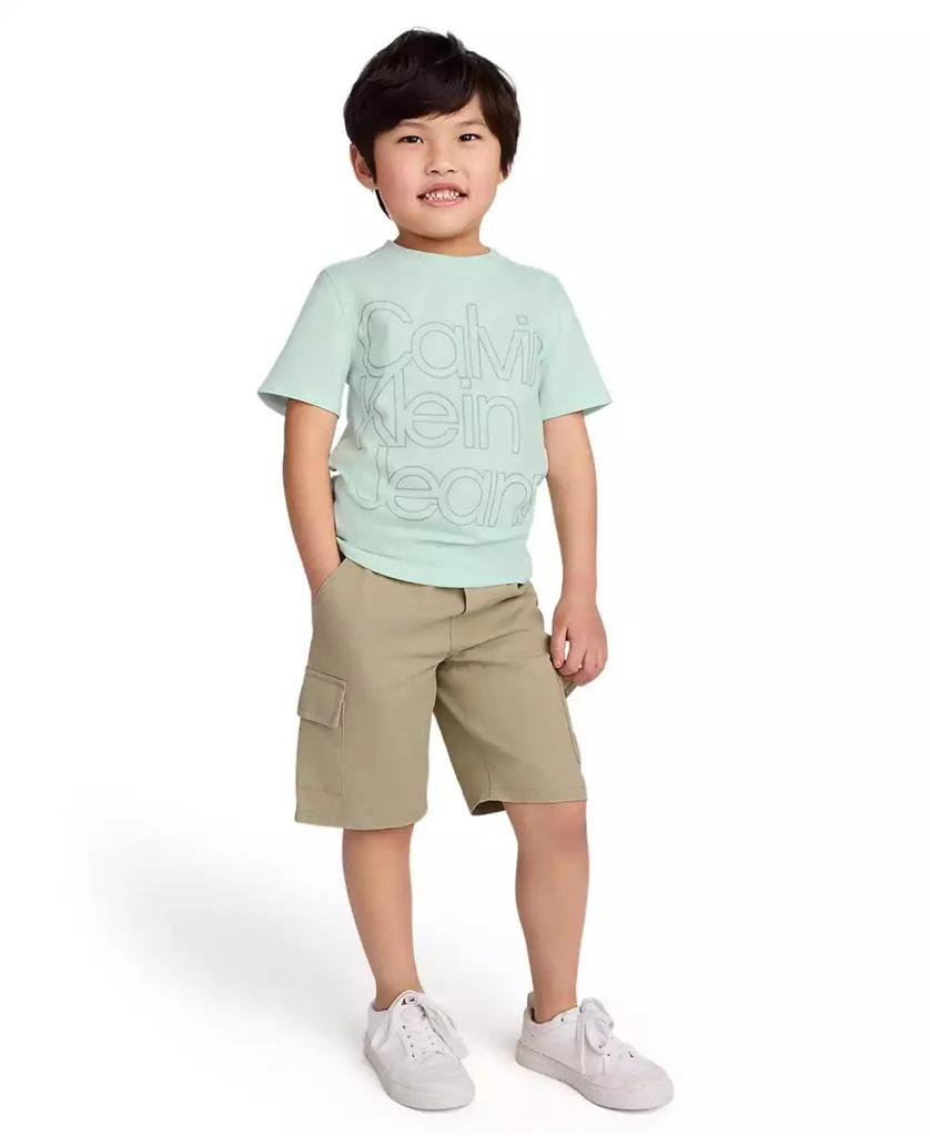 Calvin Klein Toddler and Little Boys Tonal Logo Short Sleeve Tee and Twill Cargo Shorts, 2-Piece Set 4