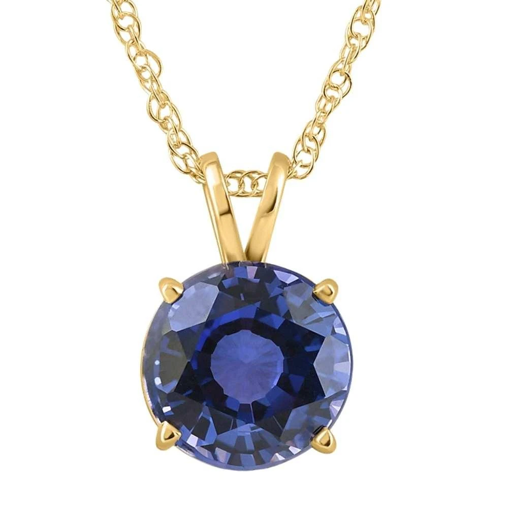 Pompeii3 3.50Ct Round Blue Sapphire Solitaire Pendant 14k Gold Necklace Lab Grown 9MM