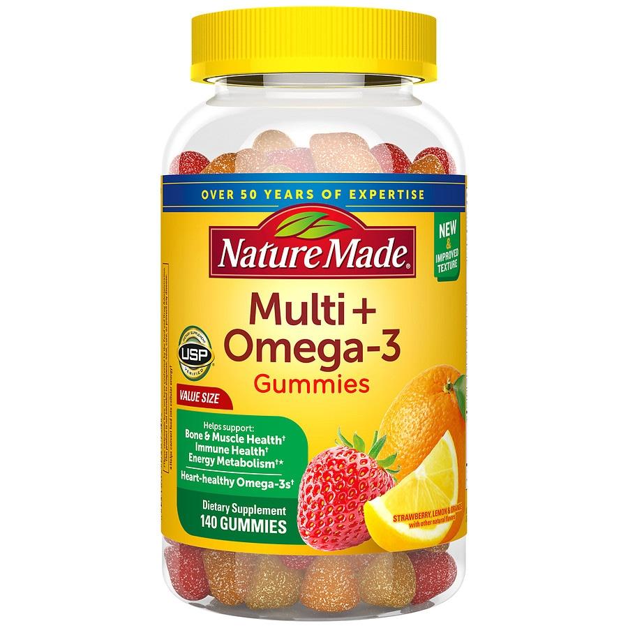 Nature Made Multivitamin + Omega-3 Gummies Strawberry, Lemon & Orange