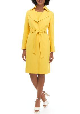 Le Suit Suit Womens Crepe Belted Trench Jacket And Sheath Dress Set