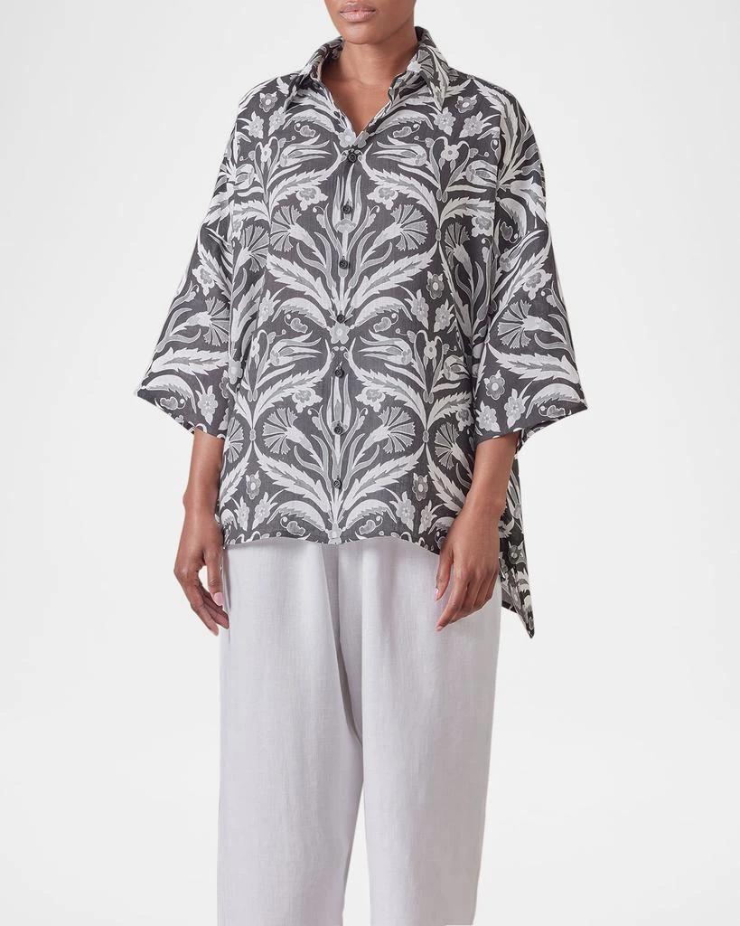 Eskandar Sloped-Shoulder Wide A-Line Short-Sleeve Shirt With Collar (Mid Plus Length) 2