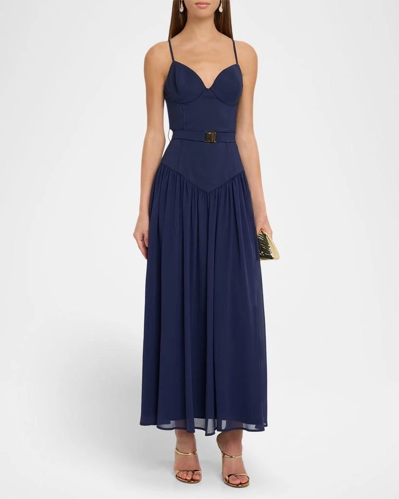 chinese dress ladies Navy 100% Linen Drop Waist Maxi Dress