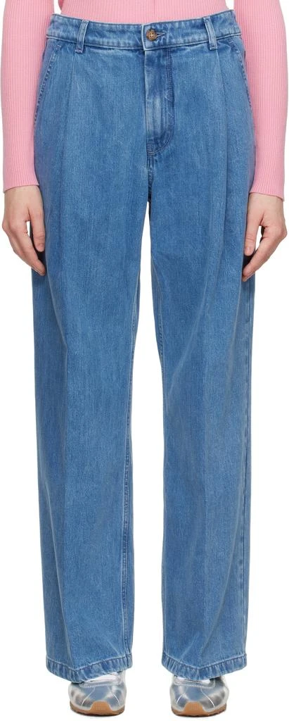 Maison Kitsune Blue Pleated Denim Jeans 1