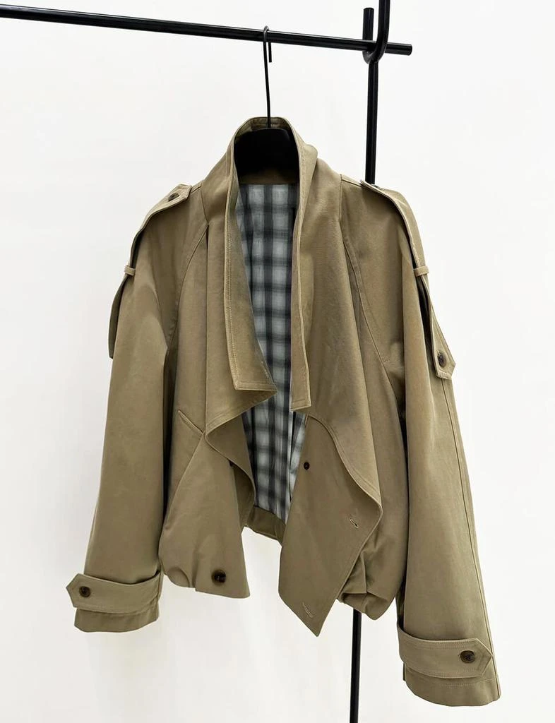 Pixie Market Khaki Cropped Funnel Neck Trench Jacket-PREORDER 7