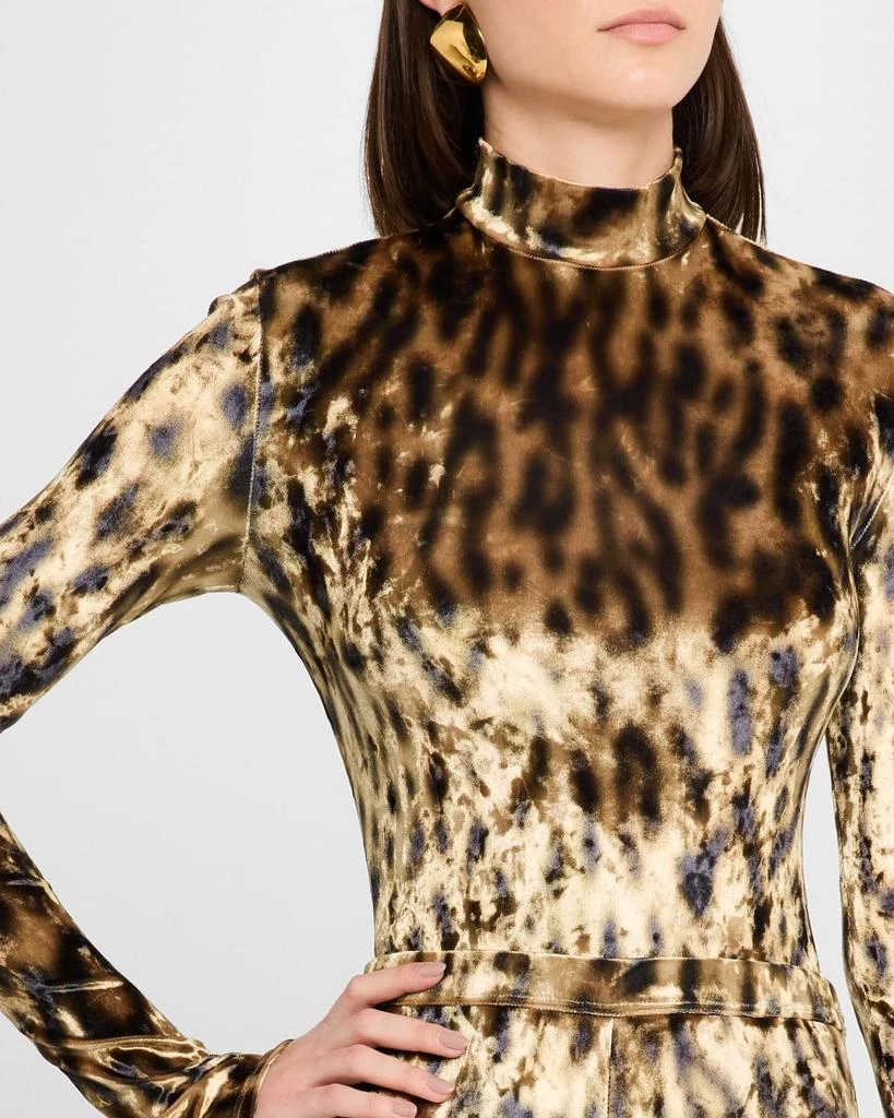LAPOINTE Leopard-Print Velvet Mock-Neck Bodysuit 5