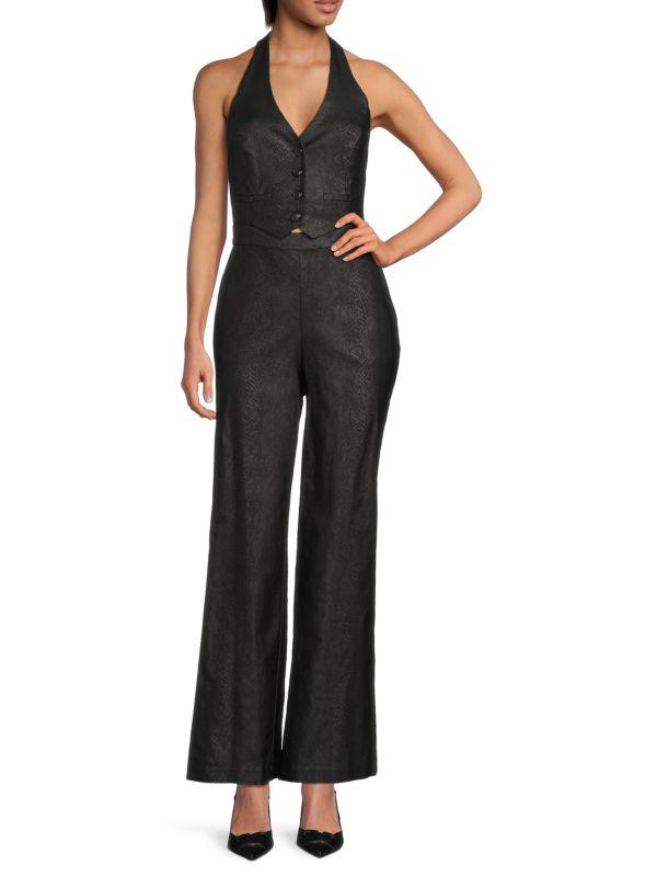 BCBG ​Halter Button-Front Stretch Jumpsuit