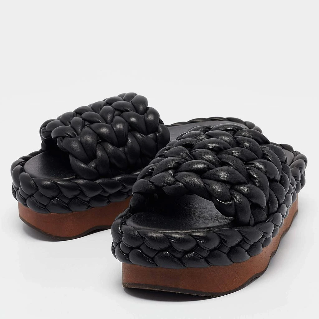 Chloé Chloe Black Leather Wavy Braided Flat Slides Size 38 2