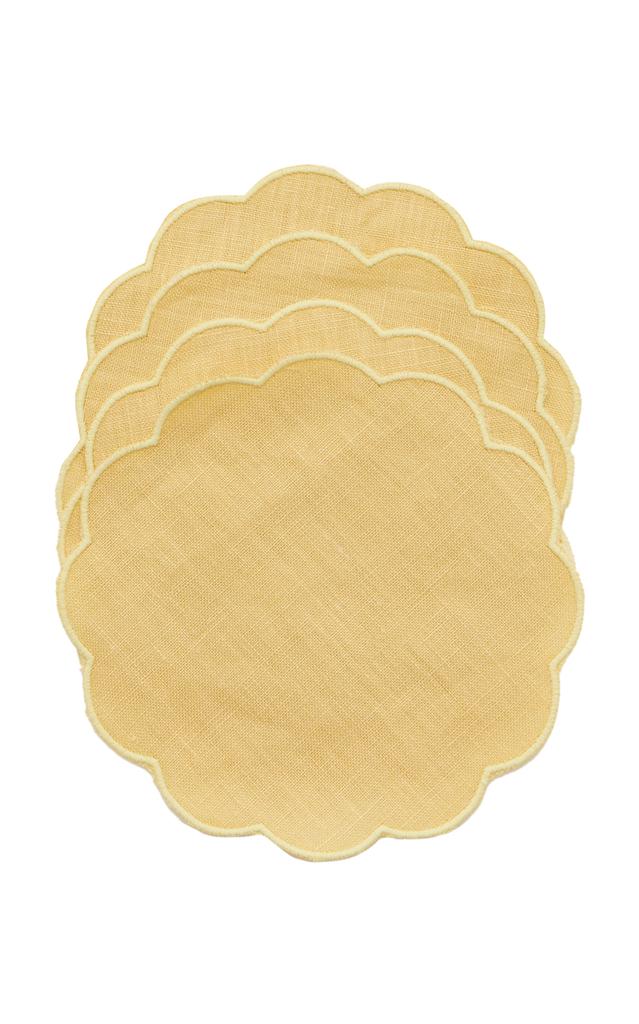 MoDA Moda Domus - Set-Of-Four Scalloped Linen Coasters  - Yellow - Moda Operandi