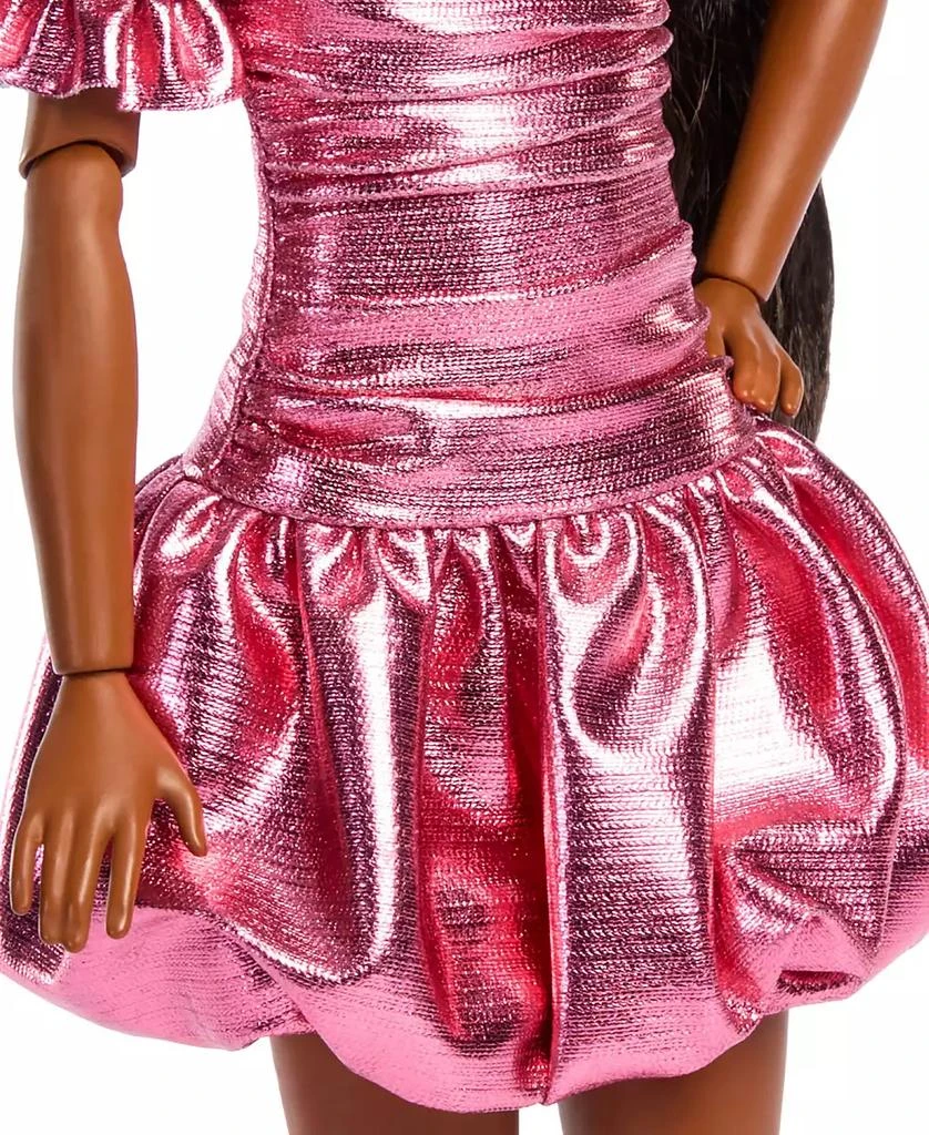 Barbie Deluxe Style Fashion Doll 6 in Metallic Coral Dress with Bubble Hem and Silvery Accessories 2