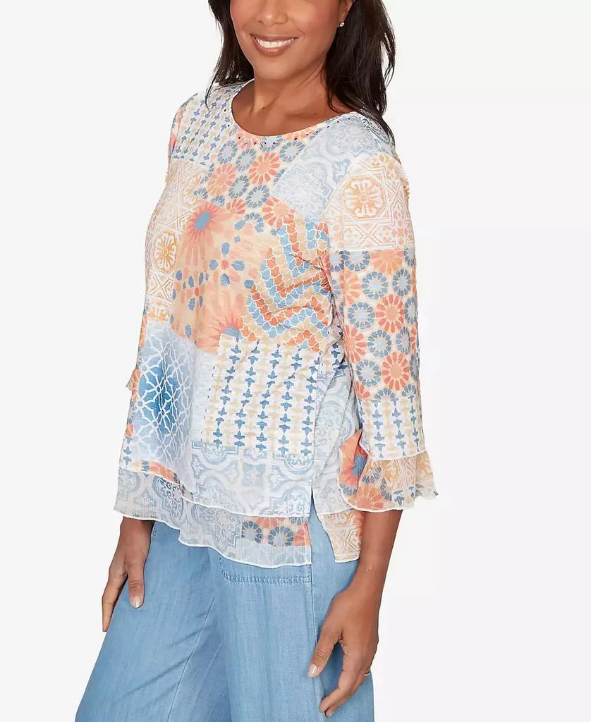 Alfred Dunner Women
s  Beachcomber Patchwork Medallion Ruffle Sleeve Top 3