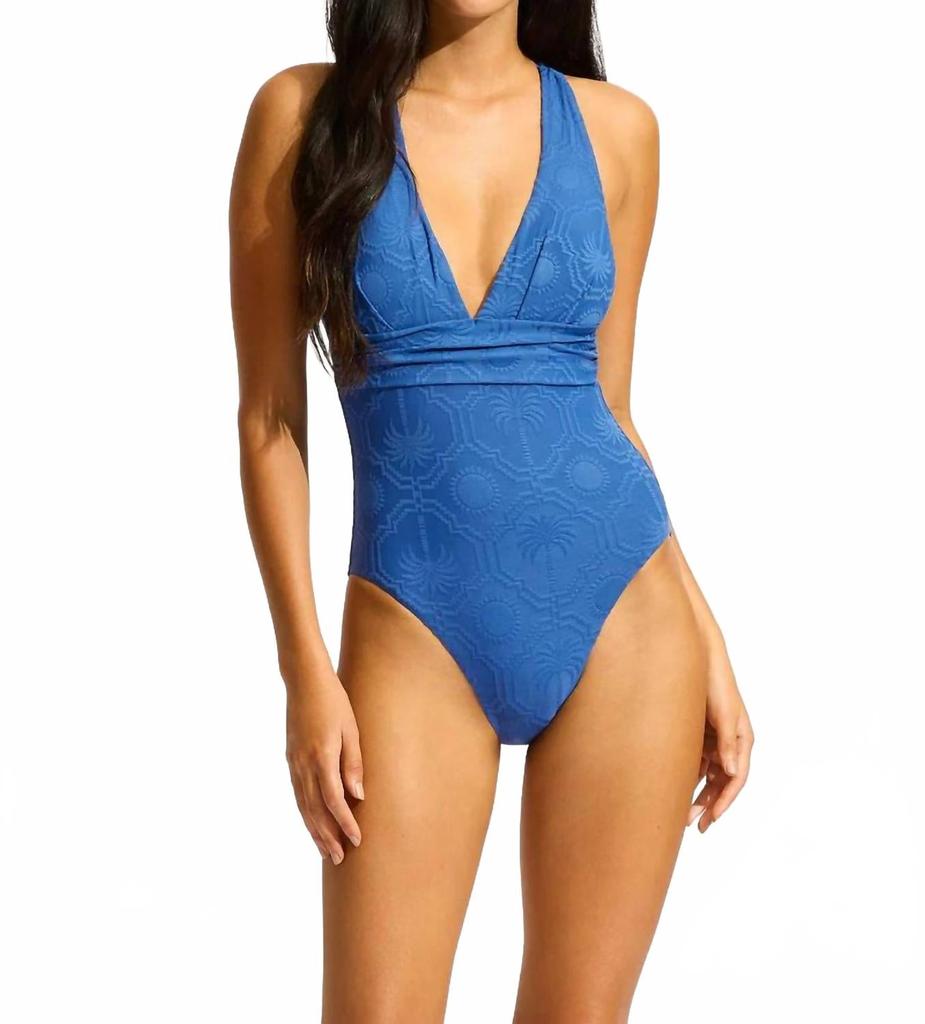Seafolly Oasis Cross Back One Piece Swimsuit In Ultramarine