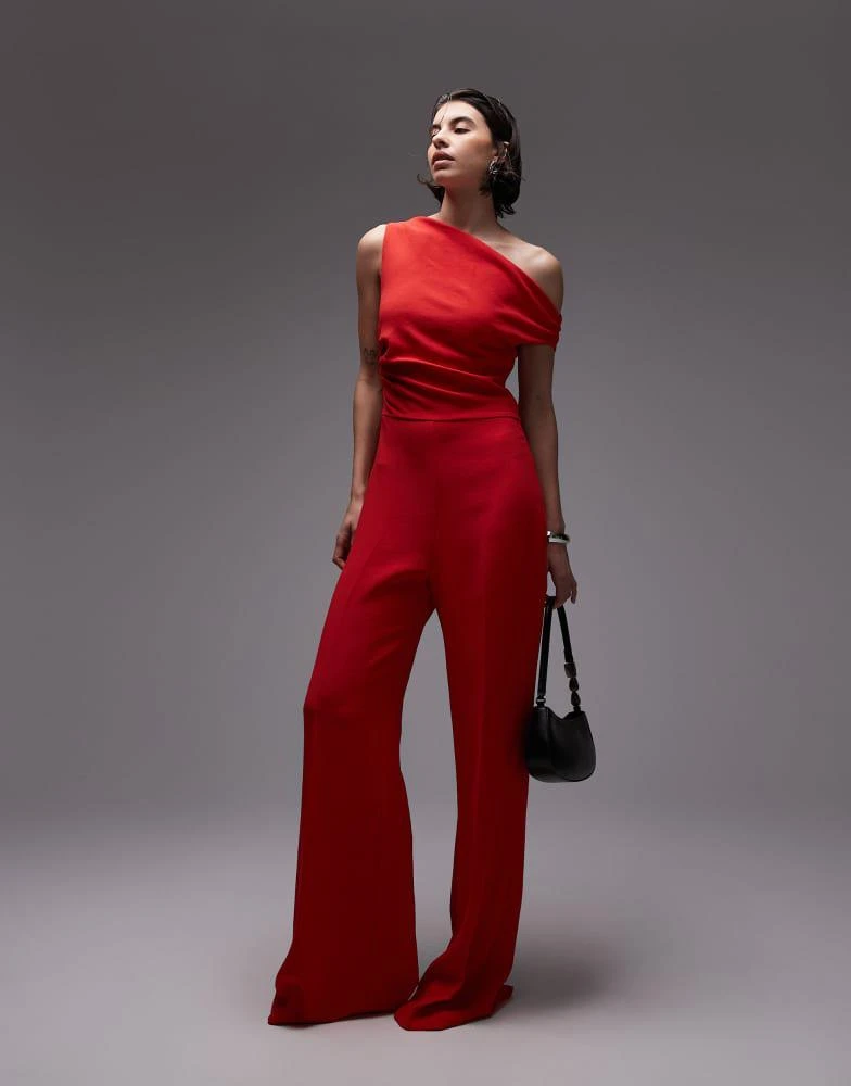 Mango Mango off shoulder jumpsuit in red 1