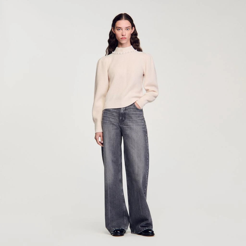 Sandro Ribbed Wool and Cashmere Sweater 1