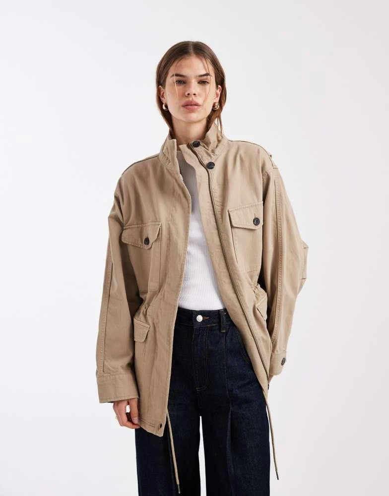ASOS ASOS DESIGN cotton four pocket parka jacket in stone