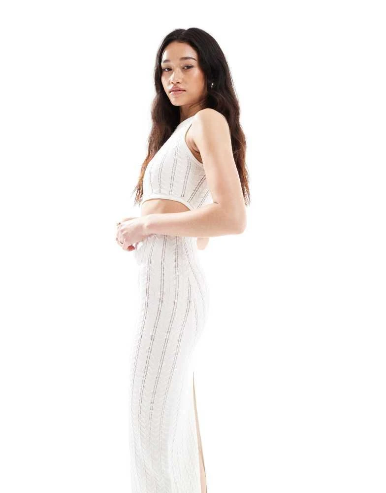 Bershka Bershka knitted cut out front maxi dress in ecru - Dresses & Skirts  - BeyondStyle