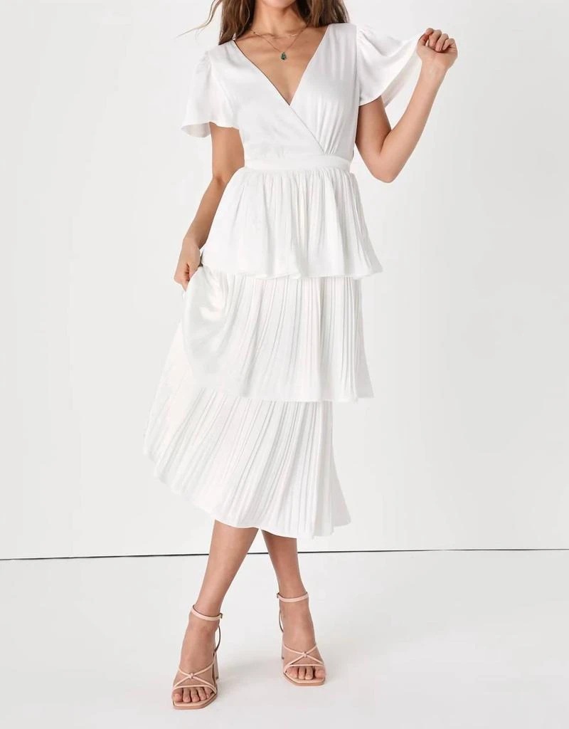White Satin Tiered Midi Dress | Womens | Medium (Available in L) | 100% Polyester | Lulus | Homecoming White Satin Tiered Midi Dress | Womens | Medium (Available in L) | 100% Polyester | Lulus | Homecoming