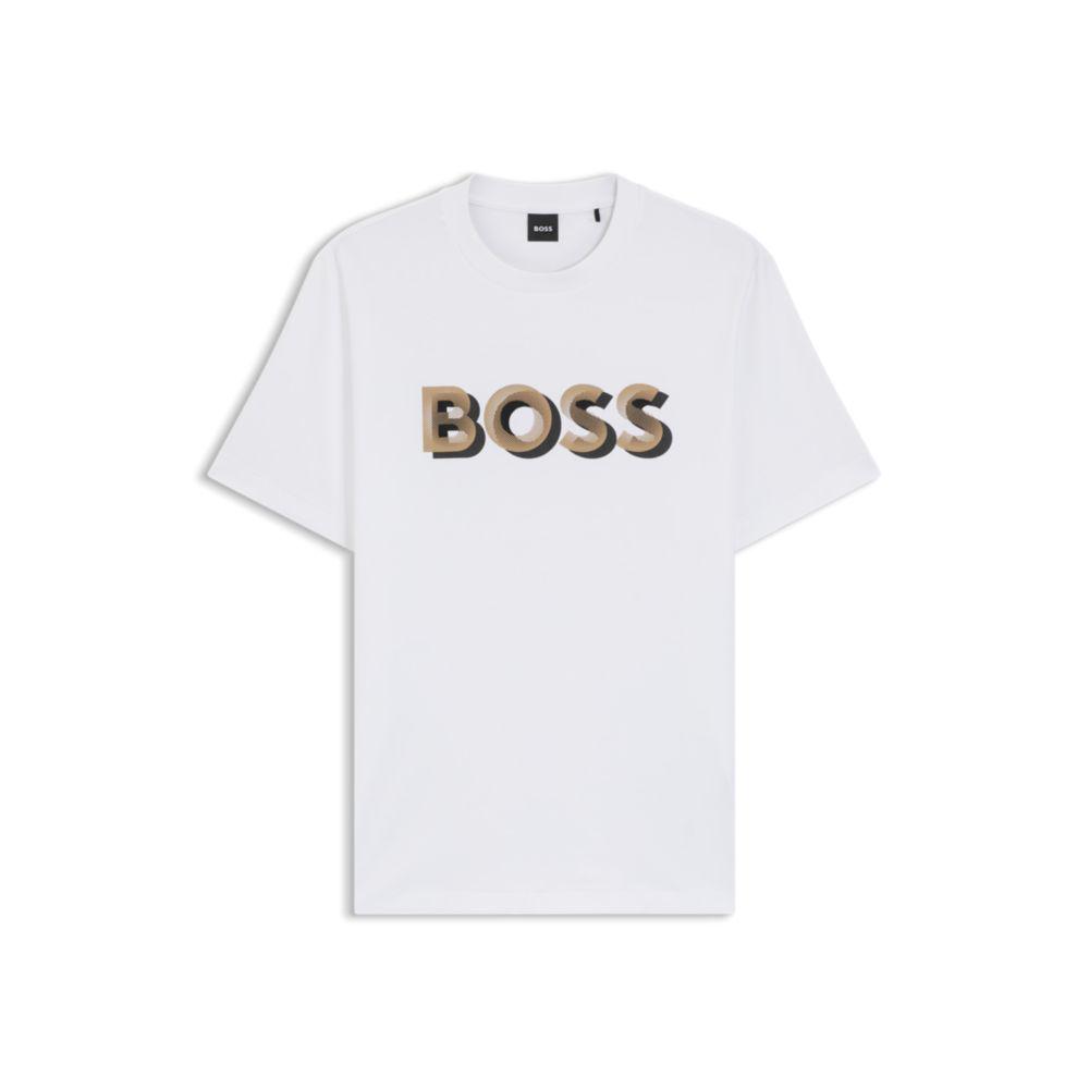 ★モノグラム★ HUGO BOSS Tシャツ ロゴ 総柄 MERCERISED BOSS - Mercerised-cotton T-shirt with two-tone monograms - Black