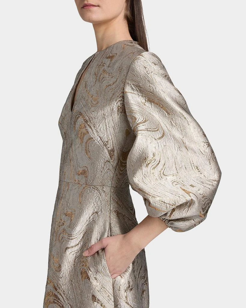 REEM ACRA Balloon-Sleeve Metallic Brocade Kaftan Gown 7