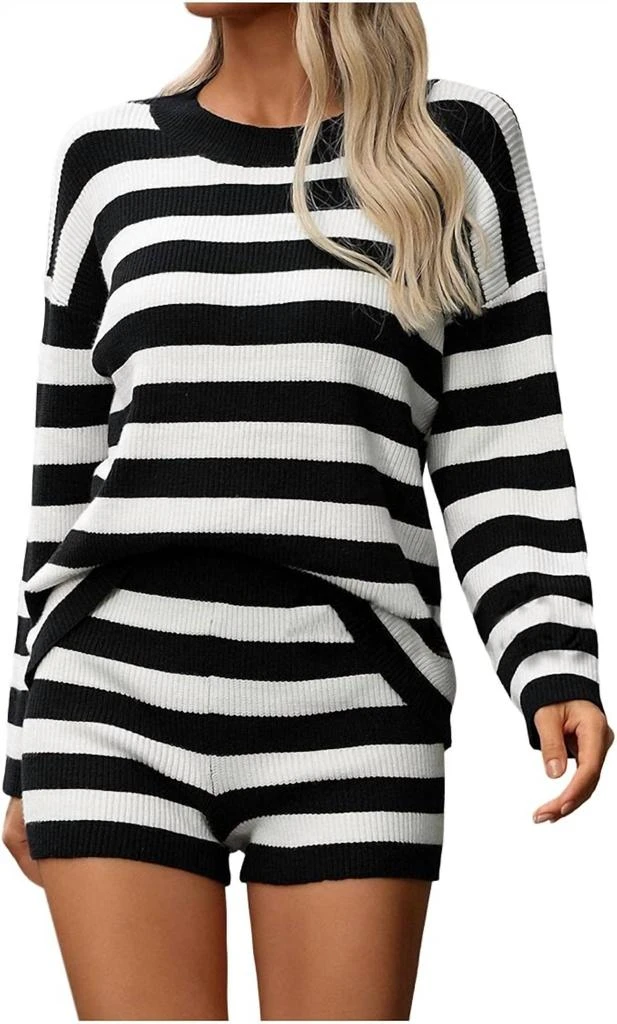 Miss Sparkling Miss Sparkling - Long Sleeve Striped Knit Set