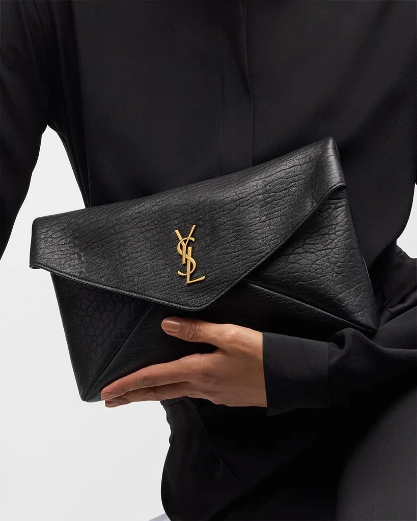 Yves Saint Laurent Large YSL Envelope Pouch Clutch Bag in Leather 4