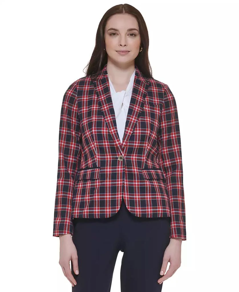 Tommy Hilfiger Women's Plaid-Print Elbow-Patch Blazer 1