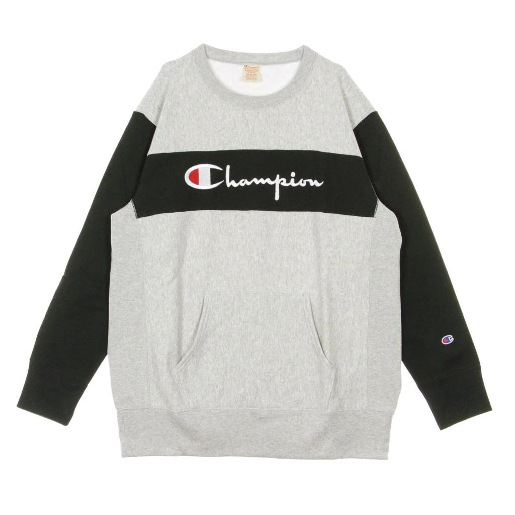 CHAMPION Men's Color Block Kangaroo Pocket Reverse Weave Crewneck Sweatshirt Light Grey/black 1