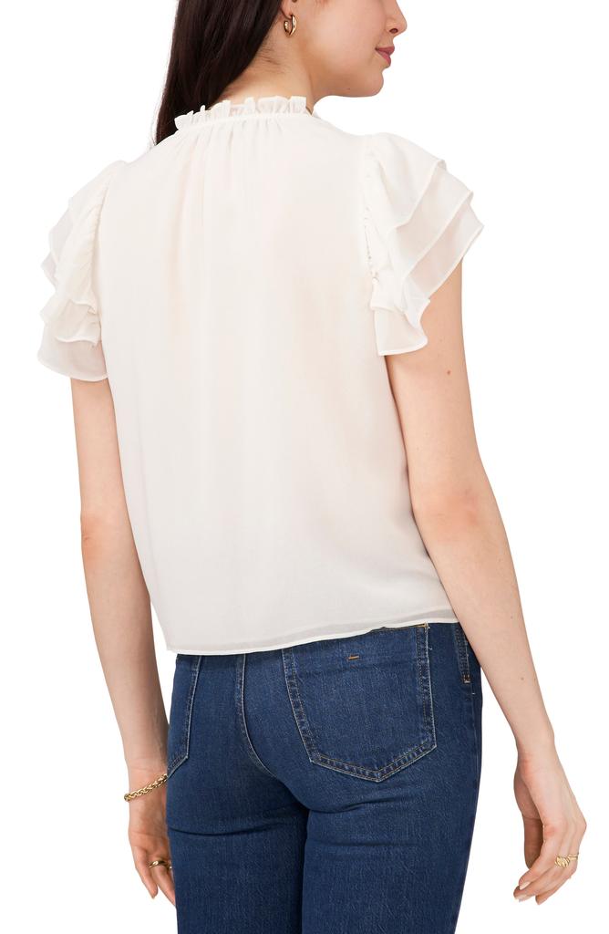 1. State Flutter Sleeve Split Neck Chiffon Blouse