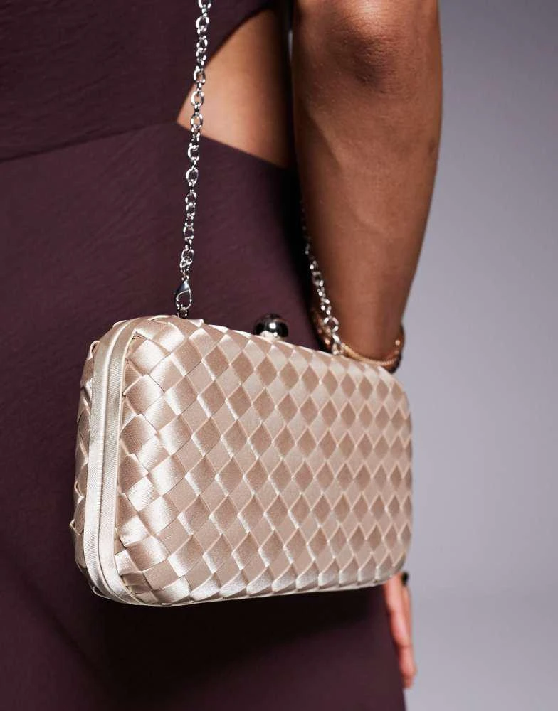 True Decadence True Decadence structured woven satin clutch bag in blush pink 4